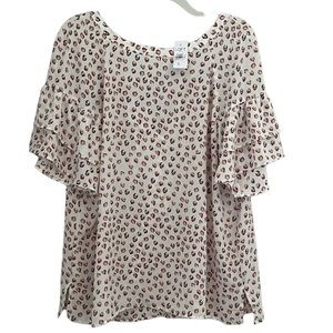 NWT Ann Taylor LOFT Outlet Tie Back Ruffle Sleeve Sheer Printed Blouse